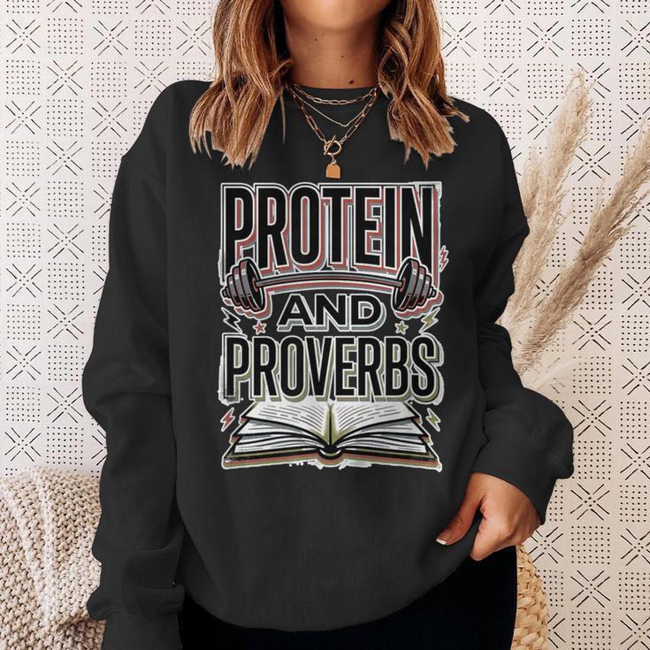 Protein And Proverbs Protein Workout Wisdom Book Lover Gym Sweatshirt Gifts for Her Protein And Proverbs Protein Workout Wisdom Book Lover Gym Sweatshirt Gifts for Her