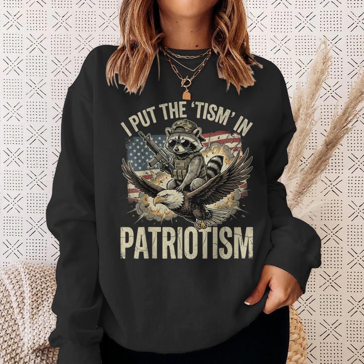 I Put The Tism In Patriotism Athletic Eagle Raccoon Usa Flag Sweatshirt Gifts for Her