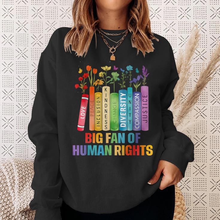 Rainbow Big Fan Of Human Rights Floral Book Social Justice Sweatshirt Gifts for Her