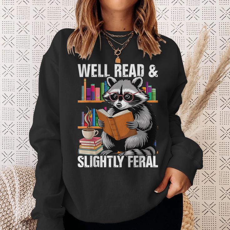 Well Read & Slightly Feral Raccoon Book Lover Graphic Sweatshirt Gifts for Her