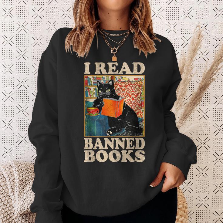 I Read Banned Books Cat Reader Bookworm Sweatshirt Gifts for Her
