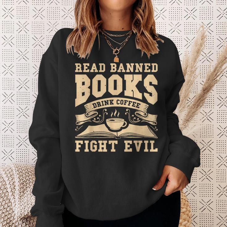 Read Banned Books Drink Coffee Fight Evil Sweatshirt Gifts for Her Read Banned Books Drink Coffee Fight Evil Sweatshirt Gifts for Her