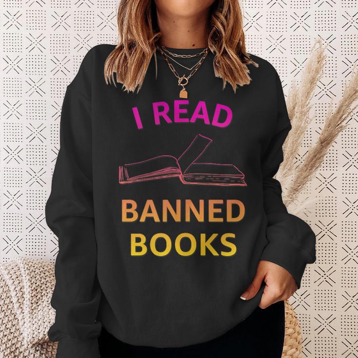 I Read Banned Books Pink-Yellow Literature Activist Sweatshirt Gifts for Her