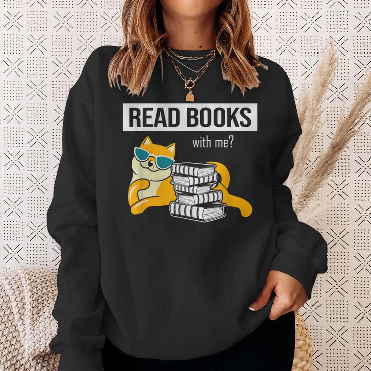 Read Books With Me Cat Lover Book Lover Librarian Reading Sweatshirt Gifts for Her Read Books With Me Cat Lover Book Lover Librarian Reading Sweatshirt Gifts for Her