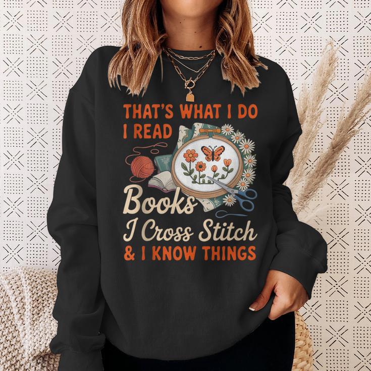 Read Books I Cross Stitch Sewing Stitcher Quilt Cross Stitch Sweatshirt Gifts for Her