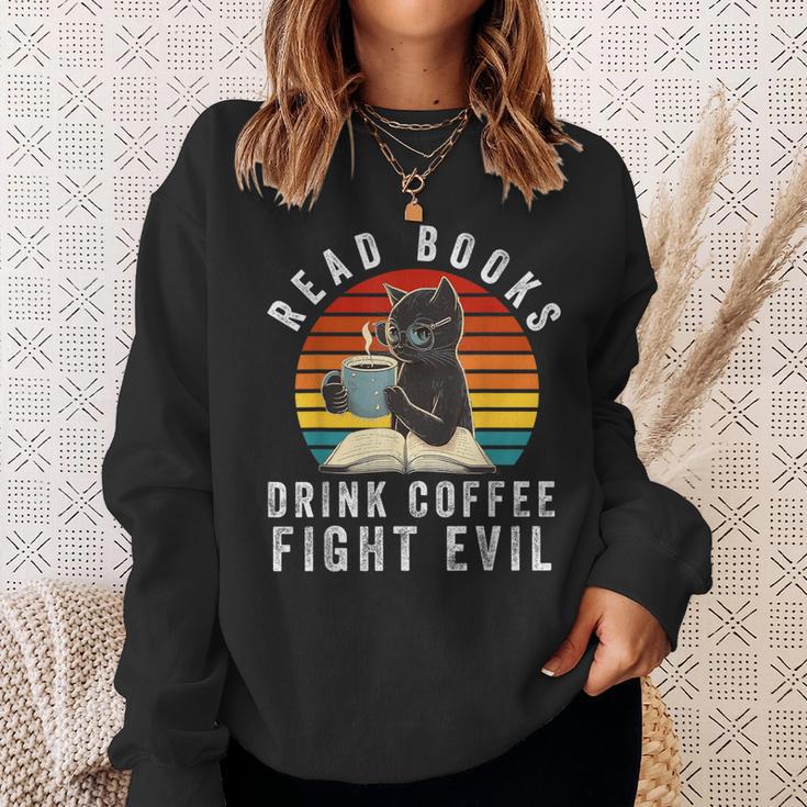 Read Books Drink Coffee Fight Evil Book Lover Worm Nerd Sweatshirt Gifts for Her