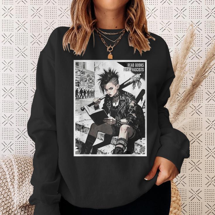 Read Books Fight Fascists Punk Girl Sweatshirt Gifts for Her Read Books Fight Fascists Punk Girl Sweatshirt Gifts for Her