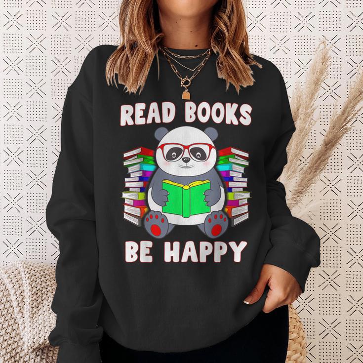 Read Books Be Happy Panda Literacy Reading Teacher Sweatshirt Gifts for Her