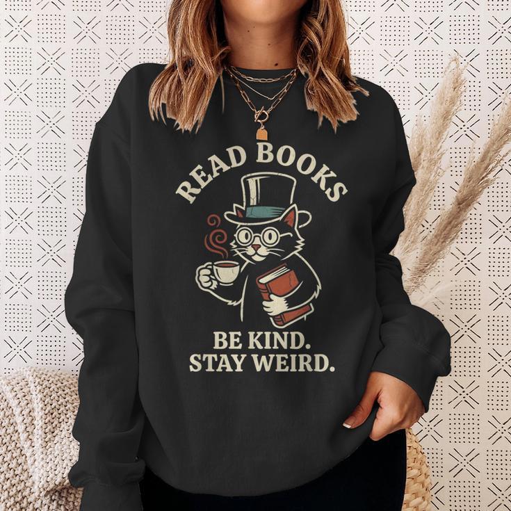 Read Books Be Kind Stay Weird Cat Coffee Lover Reading Sweatshirt Gifts for Her