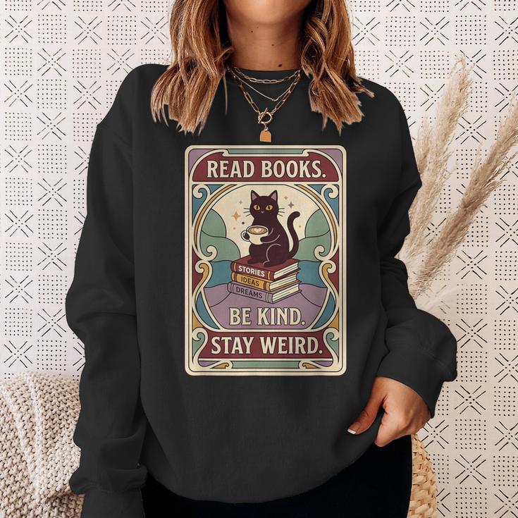 Read Books Be Kind Stay Weird Cat Tarot Card Coffee Reading Sweatshirt Gifts for Her Read Books Be Kind Stay Weird Cat Tarot Card Coffee Reading Sweatshirt Gifts for Her