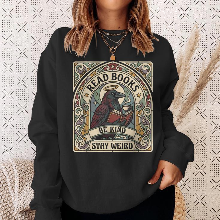 Read Books Be Kind Stay Weird Raven Tarot Reading Coffee Sweatshirt Gifts for Her