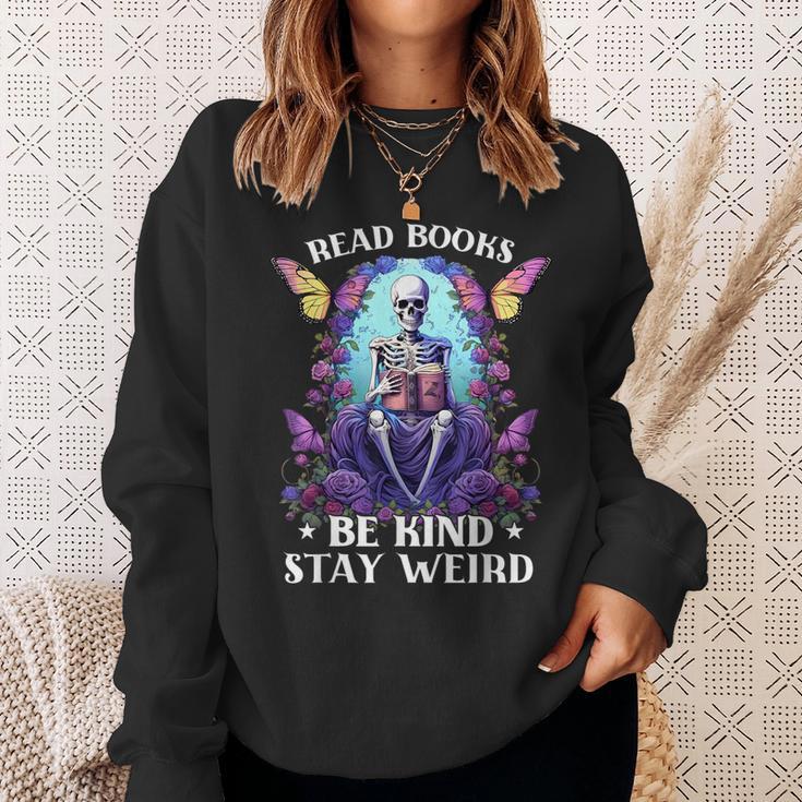Read Books Be Kind Stay Weird Skeleton Reading Book Bookish Sweatshirt Gifts for Her