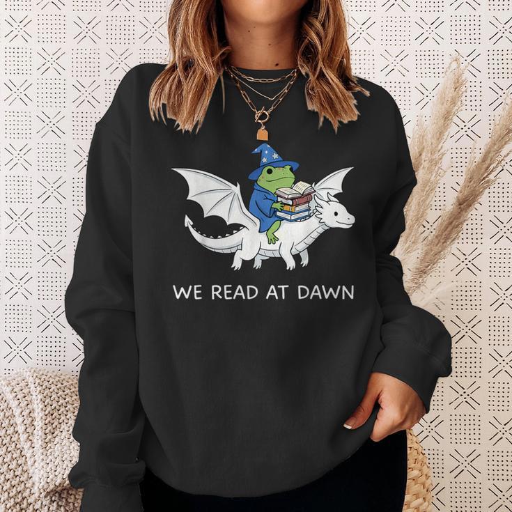 We Read At Dawn Bookish Frog Wizard Reading Sweatshirt Gifts for Her