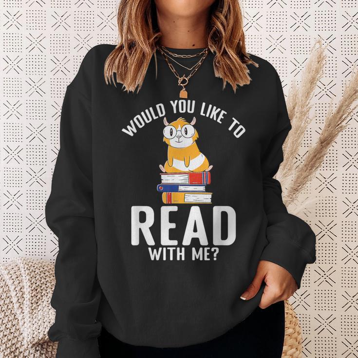 Would You Like To Read With Me Hamster Book Sweatshirt Gifts for Her