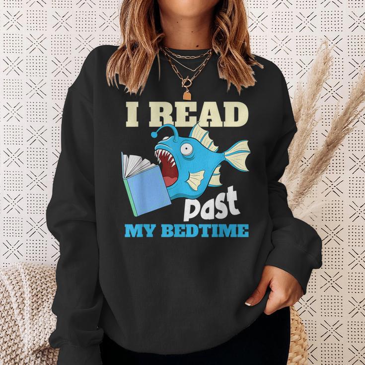 I Read Past My Bed Time Book Reading Anglerfish Librarian Sweatshirt Gifts for Her