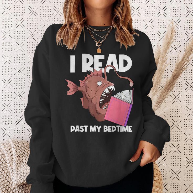 I Read Past My Bed Time Librarian Book Reading Anglerfish Sweatshirt Gifts for Her