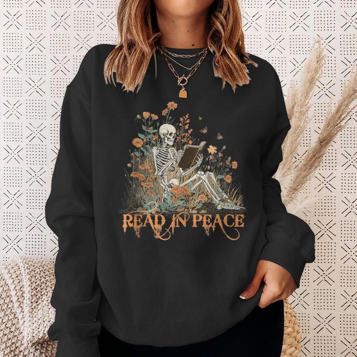Read In Peace Skeleton Reading Book Halloween Bookish Sweatshirt Gifts for Her Read In Peace Skeleton Reading Book Halloween Bookish Sweatshirt Gifts for Her