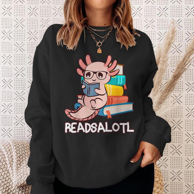 Readalotl a Kawaii Axolotl Reading a Book As Readsalotl Sweatshirt Gifts for Her