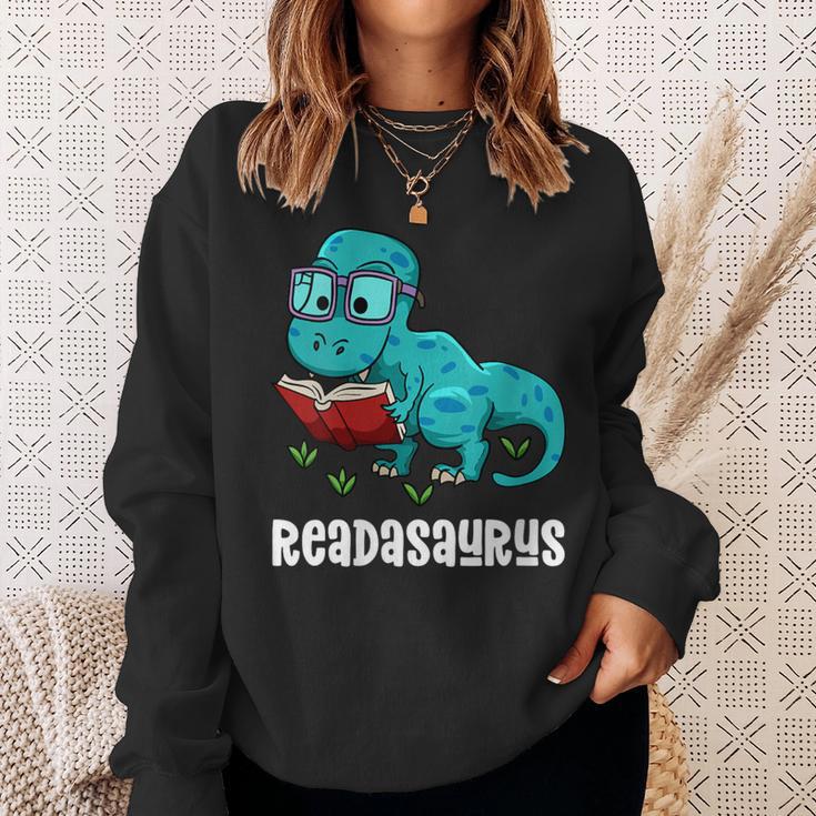 Readasaurus Reading Dinosaur Bookworm Book Reader Meme Sweatshirt Gifts for Her