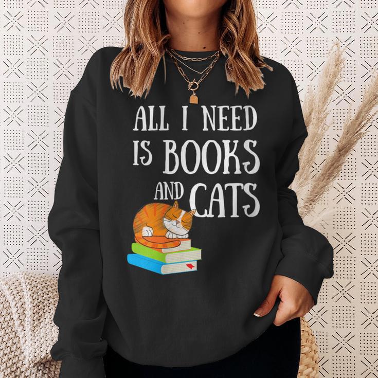 Reader All I Need Is Books And Cats Cat Lover Kitten Reading Sweatshirt Gifts for Her