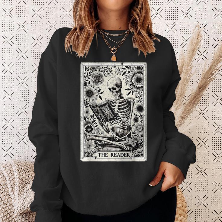 The Reader Skeleton Book Lover Tarot Card Reading Book Sweatshirt Gifts for Her
