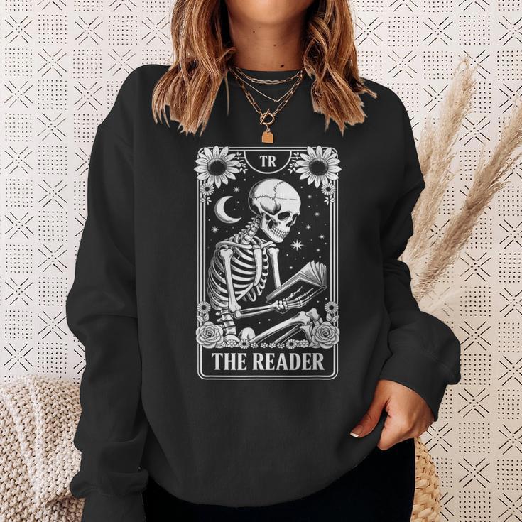 The Reader Tarot Card Book Lover Skeleton Reading Book Sweatshirt Gifts for Her