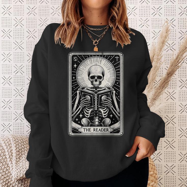 The Reader Tarot Card Books Skeleton Reading Book Sweatshirt Gifts for Her