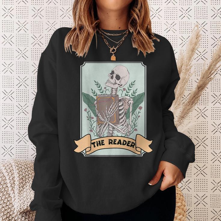 The Reader Tarot Card Skeleton With Book Lover Bookworm Sweatshirt Gifts for Her