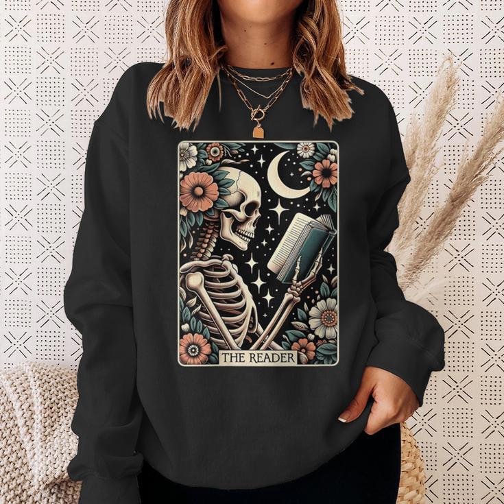The Reader Tarot Card Skeleton Reading Book Bookworm Bookish Sweatshirt Gifts for Her The Reader Tarot Card Skeleton Reading Book Bookworm Bookish Sweatshirt Gifts for Her