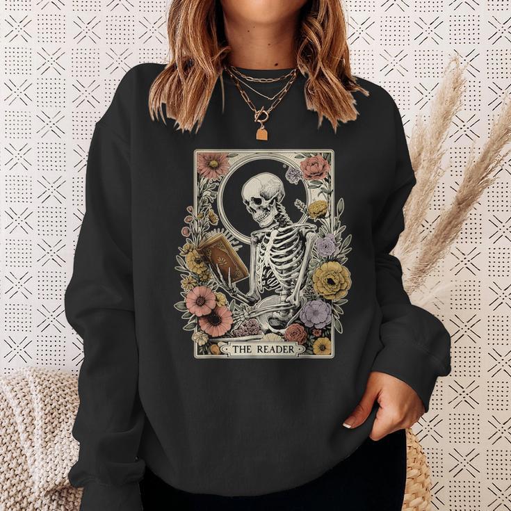 The Reader Tarot Card Skeleton Reading Book Sweatshirt Gifts for Her
