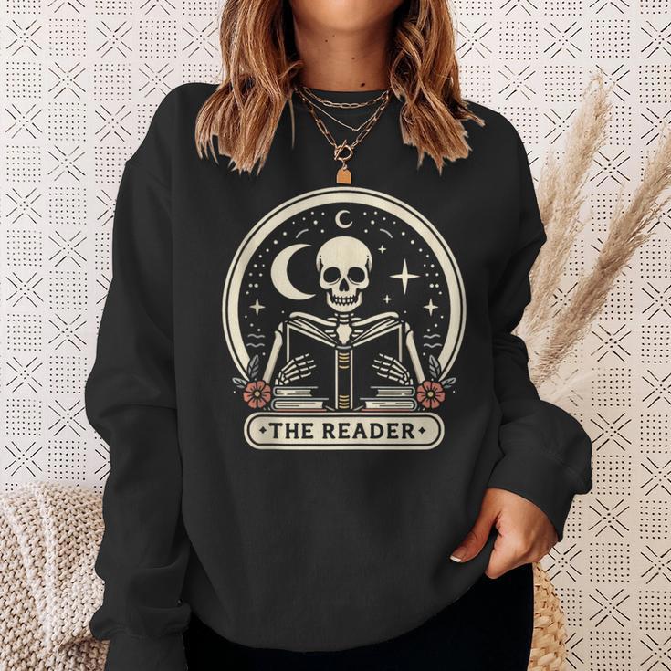 The Reader Tarot Skeleton Gothic Bookish Book Reading Lover Sweatshirt Gifts for Her