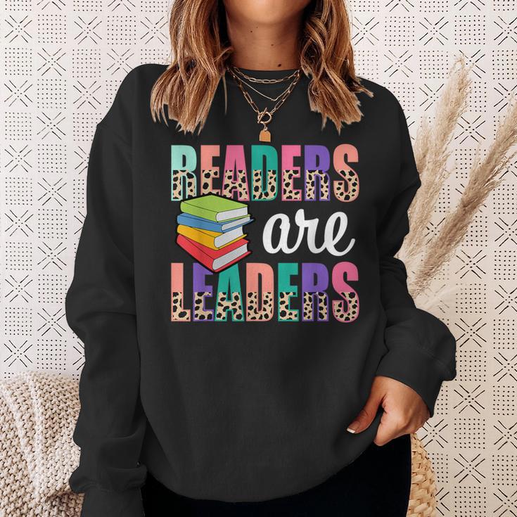 Readers Are Leaders Boho Leopard Book Lover Back To School Sweatshirt Gifts for Her
