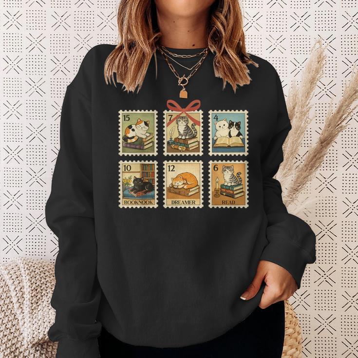 Reading Book Lover Bookish Cat Mom Cat Reading Books Stamps Sweatshirt Gifts for Her Reading Book Lover Bookish Cat Mom Cat Reading Books Stamps Sweatshirt Gifts for Her
