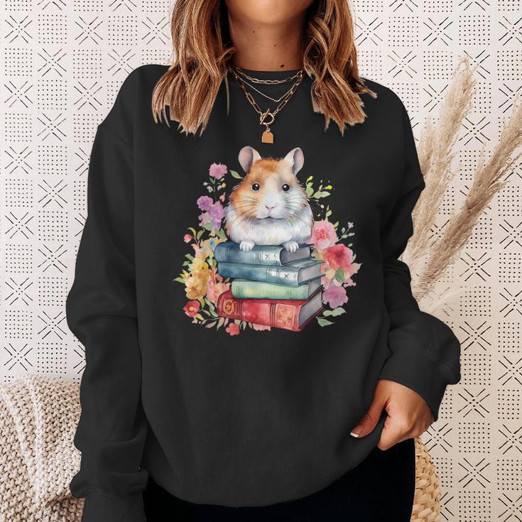 Reading Books Booklover Hamster And Watercolor Books Sweatshirt Gifts for Her