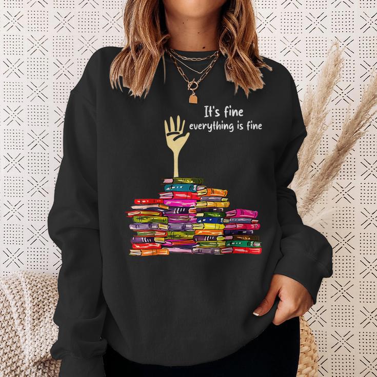 Reading Books Librarian Reader Nerd It's Fine Teacher School Sweatshirt Gifts for Her