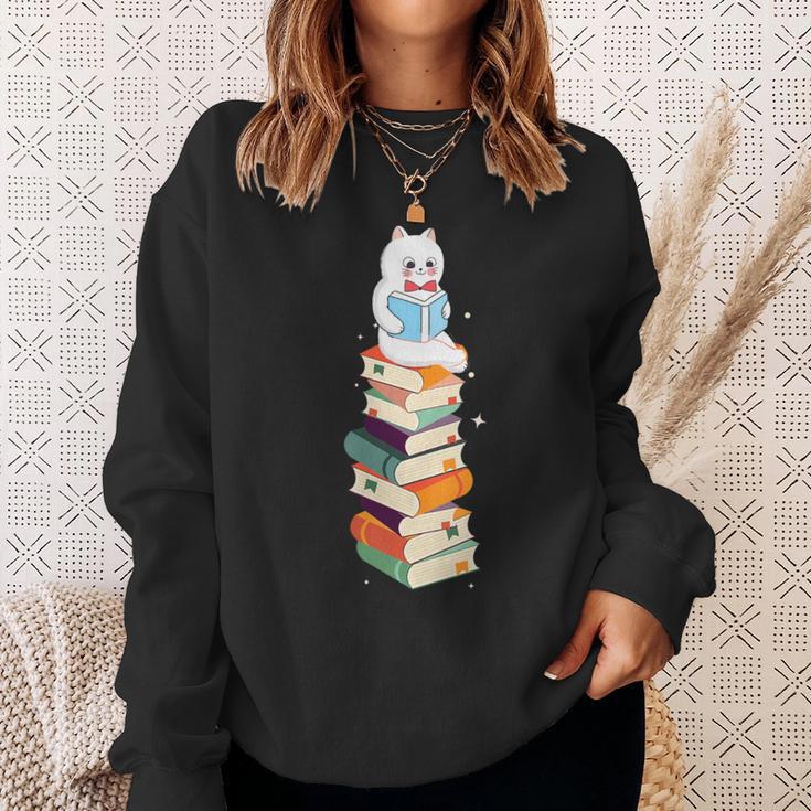 Reading Cute Cat Read Colorful Books Reader Women Men Kids Sweatshirt Gifts for Her