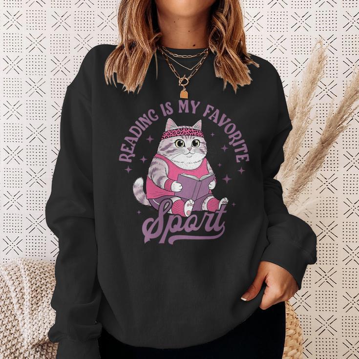 Reading Is My Favorite Sport Bookworm Cat Lover Book-Club Sweatshirt Gifts for Her