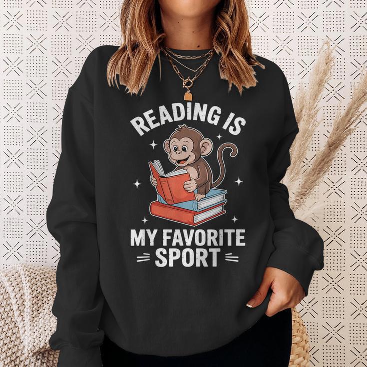 Reading Is My Favorite Sport Cute Monkey Reading Books Sweatshirt Gifts for Her