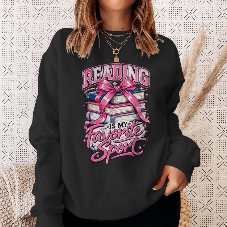 Reading Is My Favorite Sport Pink Bow Coquette Book Lover Sweatshirt Gifts for Her