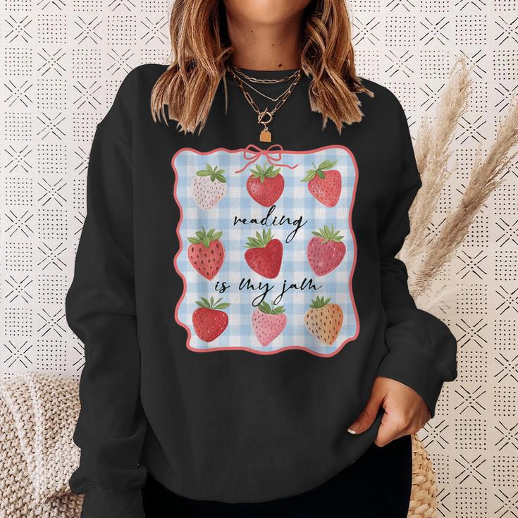 Reading Is My Jam Preppy Stawberry Bookworm Book Lover Nerd Sweatshirt Gifts for Her