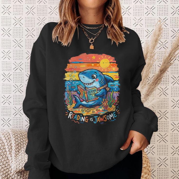Reading Is Jawsome Shark Book Lover Ocean Tales Sweatshirt Gifts for Her
