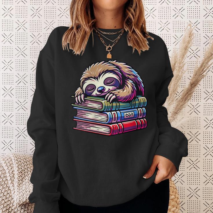 Reading Muffler Sloth On Stack Of Books Sweatshirt Gifts for Her