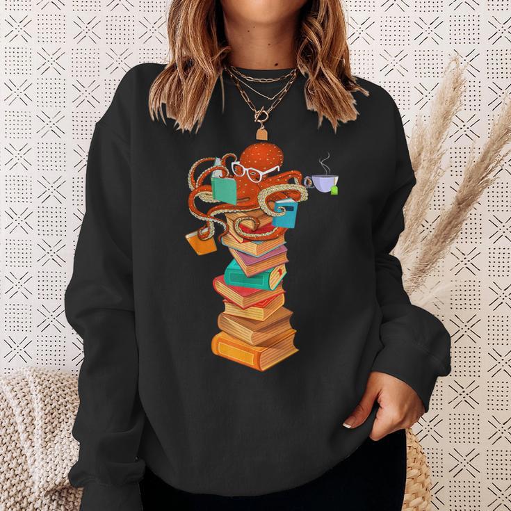 Reading Octopus Tea Coffee Book Lover Bookworm Reader Sweatshirt Gifts for Her