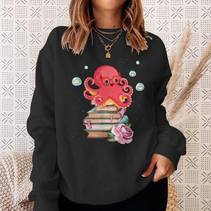 Reading Octopus Tea Coffee And Books Lover Sweatshirt Gifts for Her