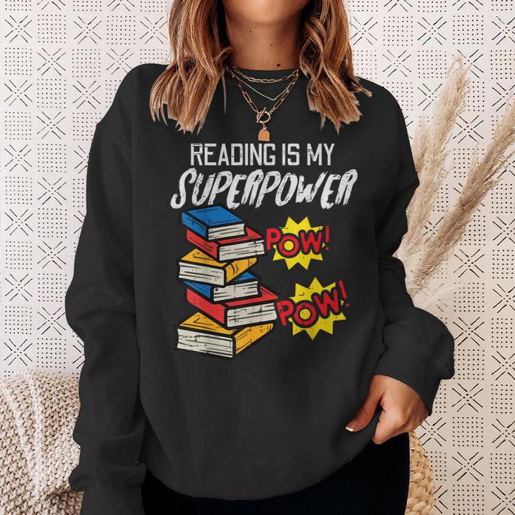 Reading Is My Superpower Book Lover Bookworm Librarian Sweatshirt Gifts for Her