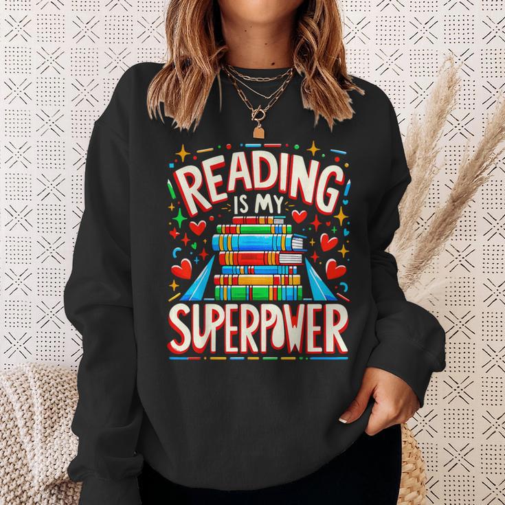 Reading Is My Superpower Bookworm Book Lover Sweatshirt Gifts for Her