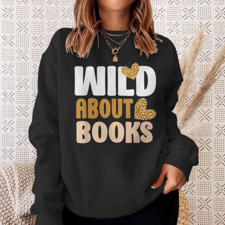 Reading Teacher Book Reader Student Leopard Wild About Books For Men Women Sweatshirt Gifts for Her