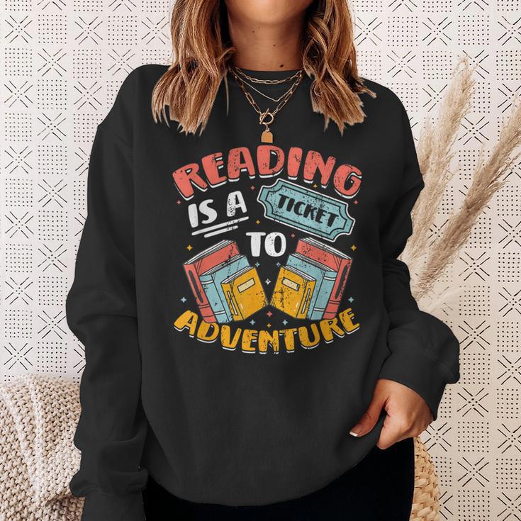 Reading Is A Ticket To Adventure Book Library Themed Sweatshirt Gifts for Her