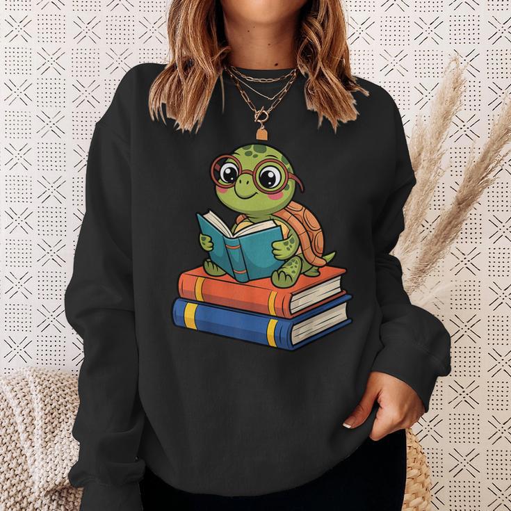 Reading Turtle Bookworm Cute Turtle With Glasses Books Sweatshirt Gifts for Her