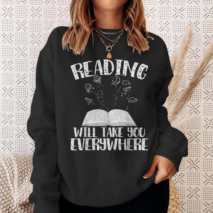 Reading Will Take You Everywhere Book Nerd Readers Sarcastic Sweatshirt Gifts for Her Reading Will Take You Everywhere Book Nerd Readers Sarcastic Sweatshirt Gifts for Her